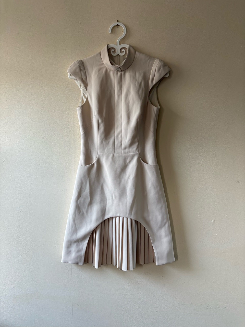 Karen Millen Cream Pleated Hem Mini Dress